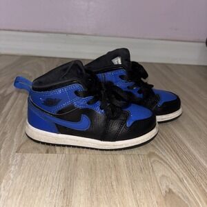 Nike Air Jordan 1 Mid Royal Blue Black Toddler Sneakers Size 8C Basketball